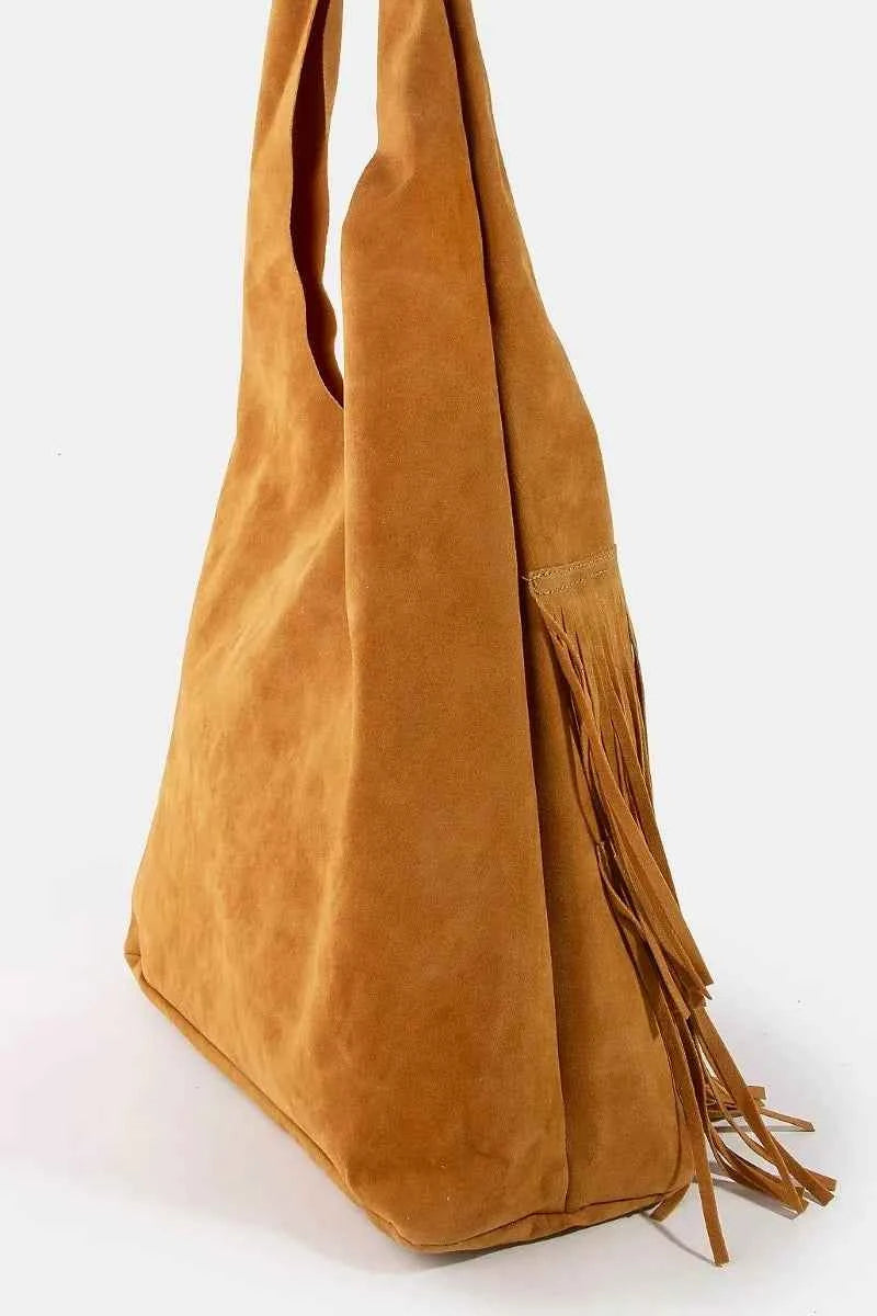 Fame Layered Fringe Detail Suede Hobo Bag Fame Layered Fringe Detail Suede Hobo Bag