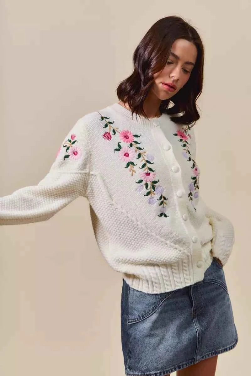 SO ME Floral Embroidered Coquette Sweater Cardigan SO ME Floral Embroidered Coquette Sweater Cardigan