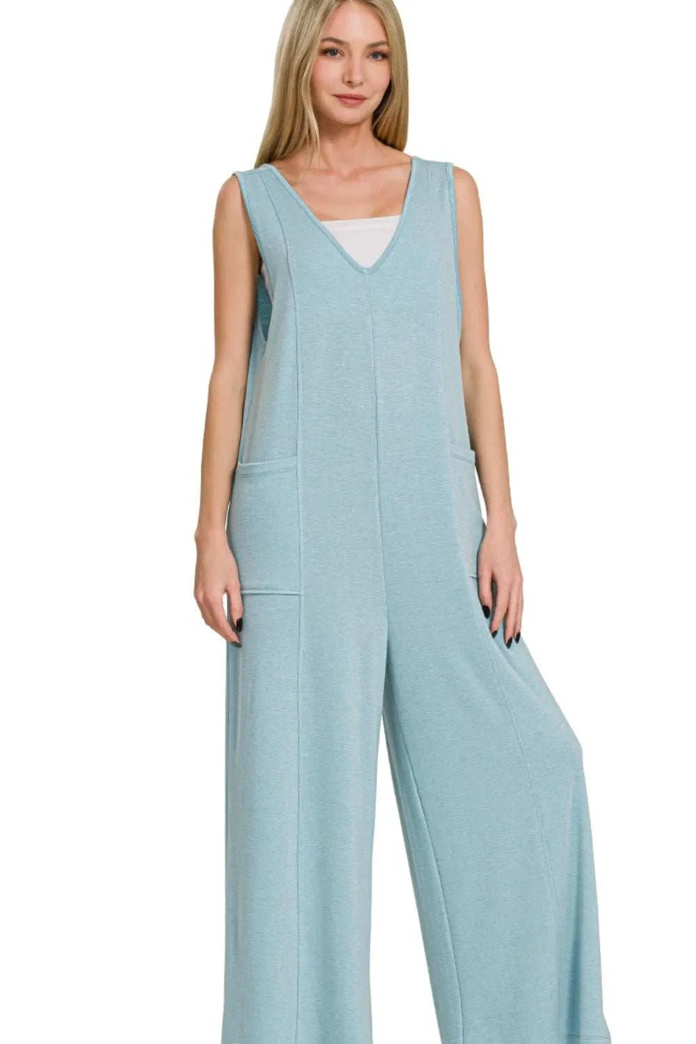 Zenana French Terry Deep V Neck Jumpsuits 3946e635-e045-4a1f-aa85-1890b3e6a364-Max-Origin