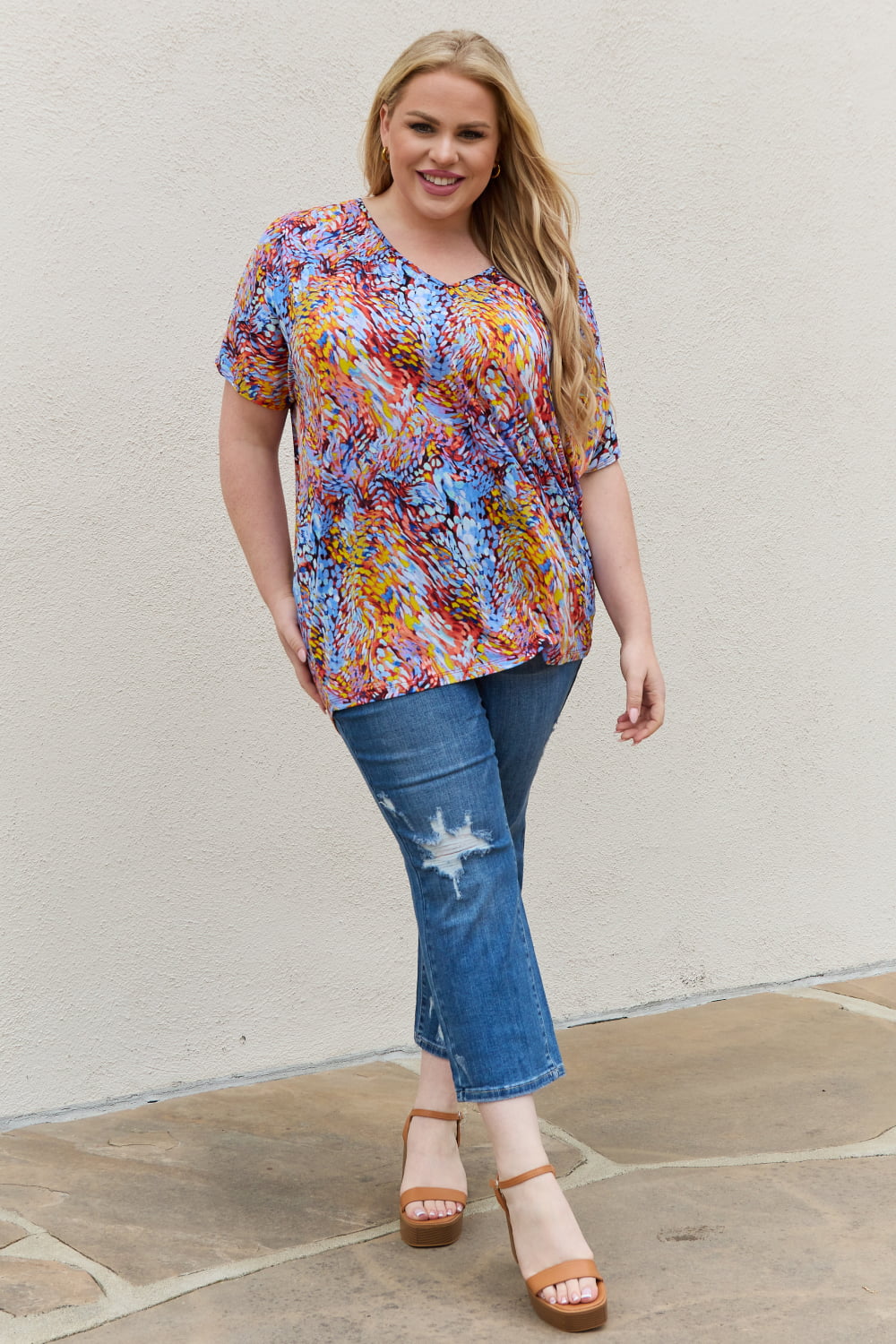 Be Stage Full Size Printed Dolman Flowy Top Be Stage Full Size Printed Dolman Flowy Top - TopFashionHQ