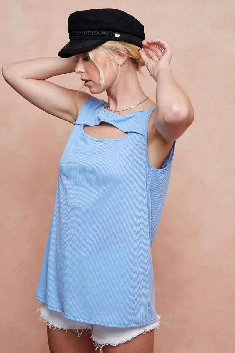 BiBi Soft Rib Knit with Cut Out Front Sleeveless Top BiBi Soft Rib Knit with Cut Out Front Sleeveless Top