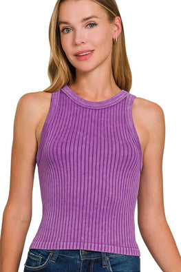 Zenana Ribbed Washed Seamless Tank Top
