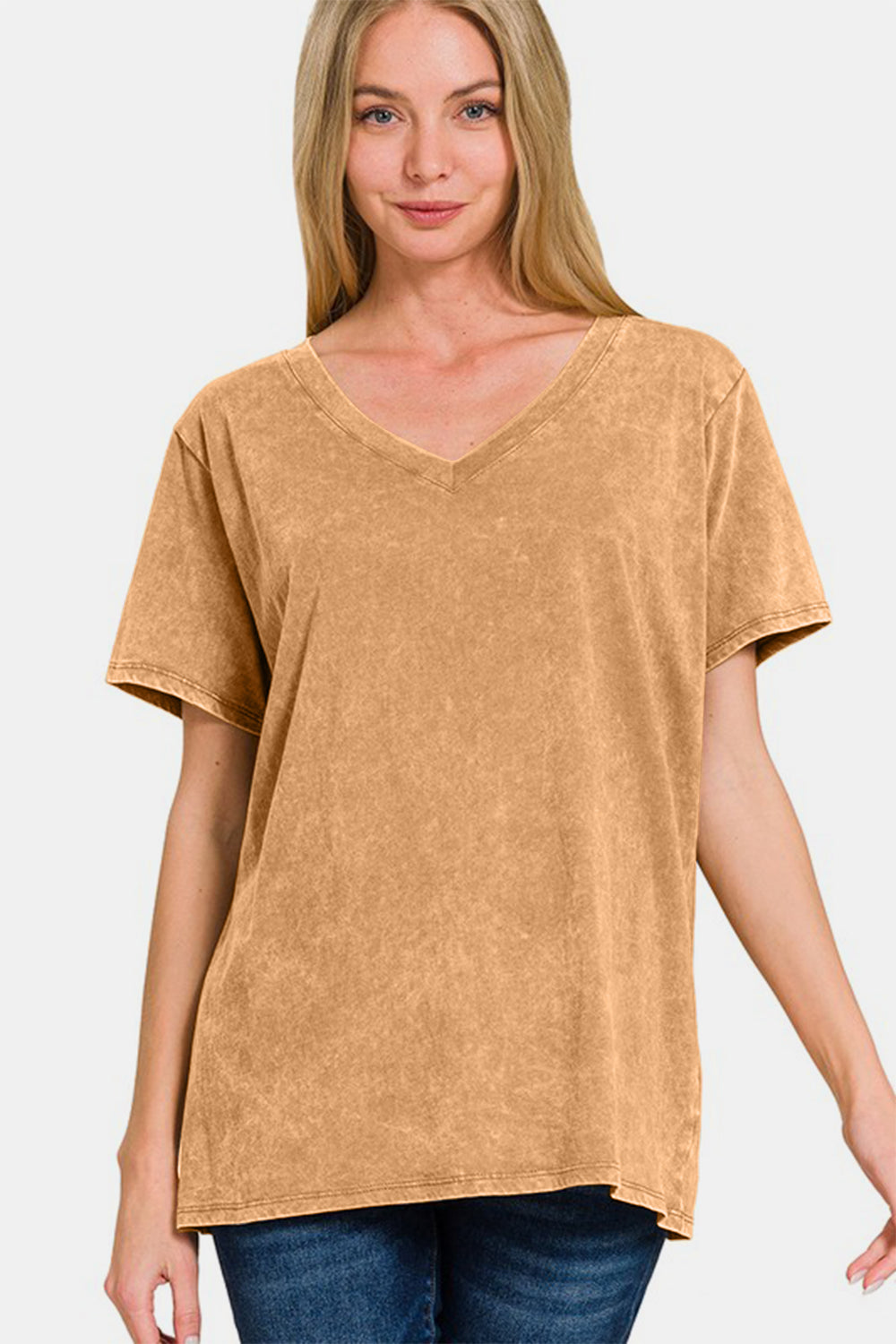 Zenana Full Size Washed Short Sleeve V-Neck T-Shirt Zenana Full Size Washed Short Sleeve V-Neck T-Shirt - TopFashionHQ