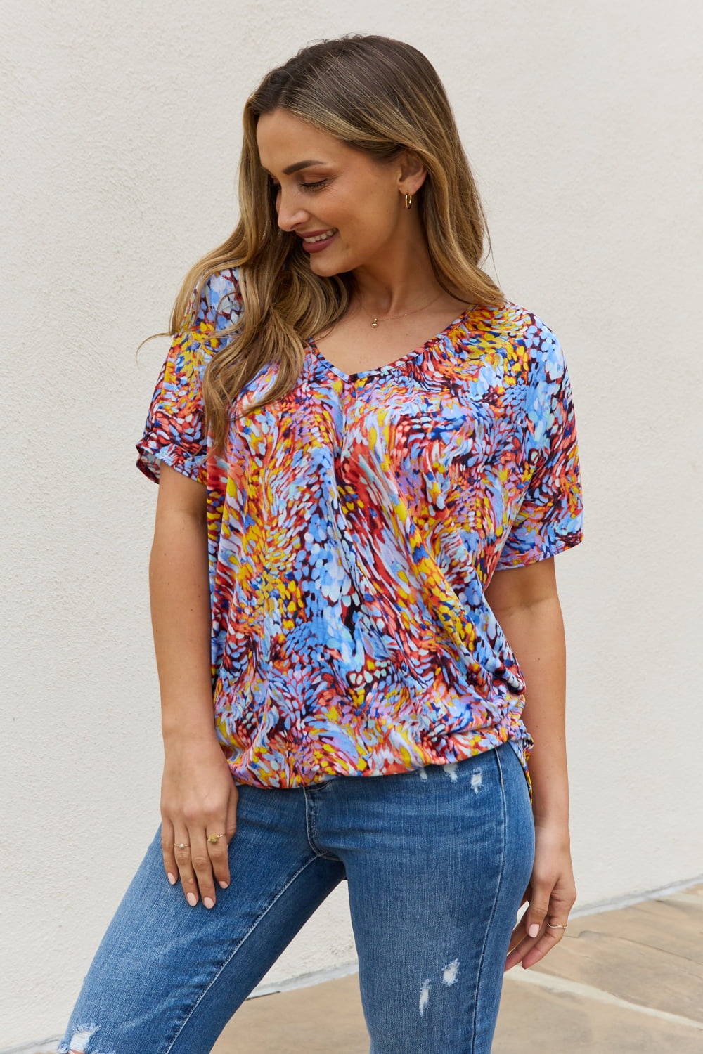 Be Stage Full Size Printed Dolman Flowy Top Be Stage Full Size Printed Dolman Flowy Top - TopFashionHQ