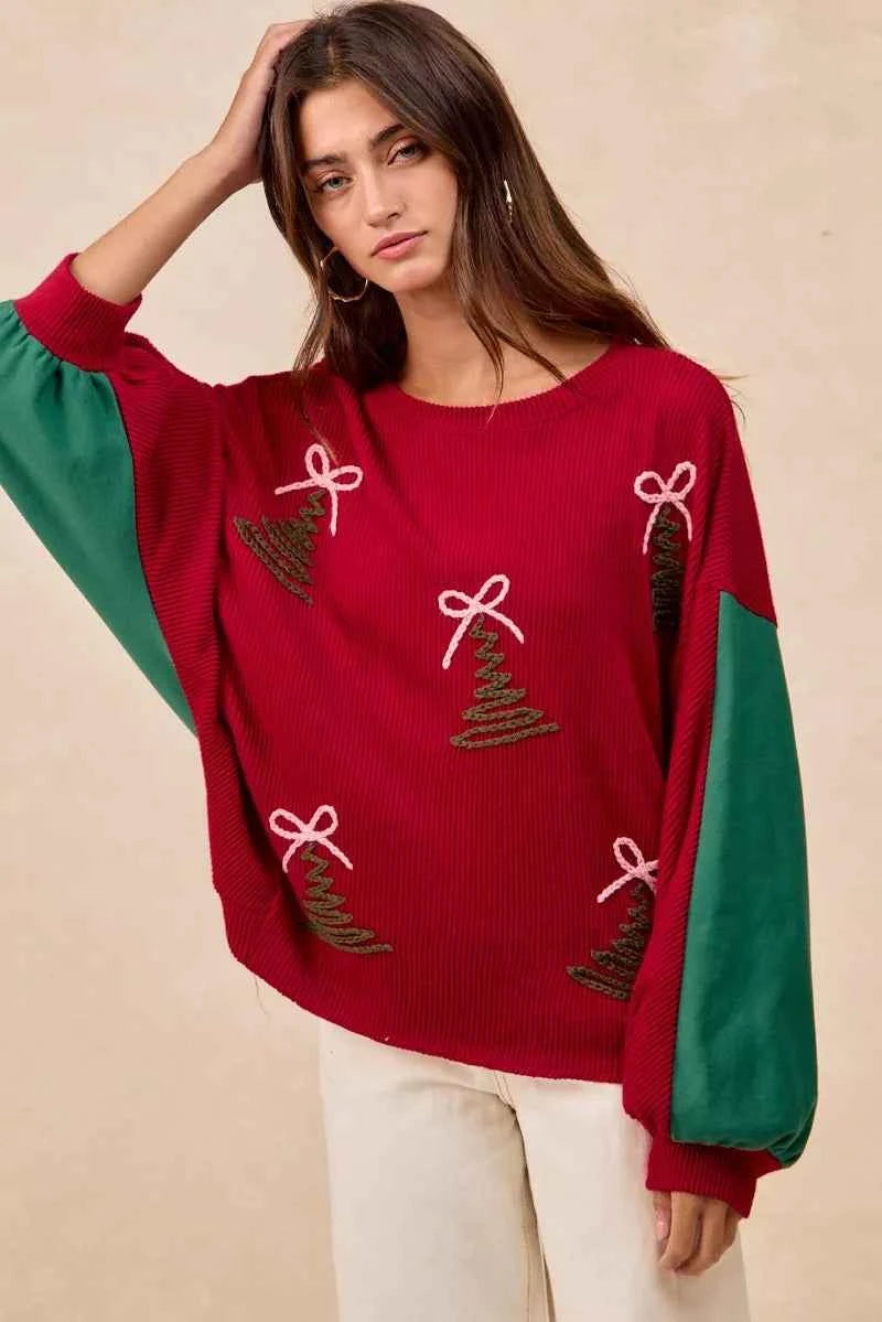 BiBi Christmas Theme Tree Embroidered Sweater BiBi Christmas Theme Tree Embroidered Sweater