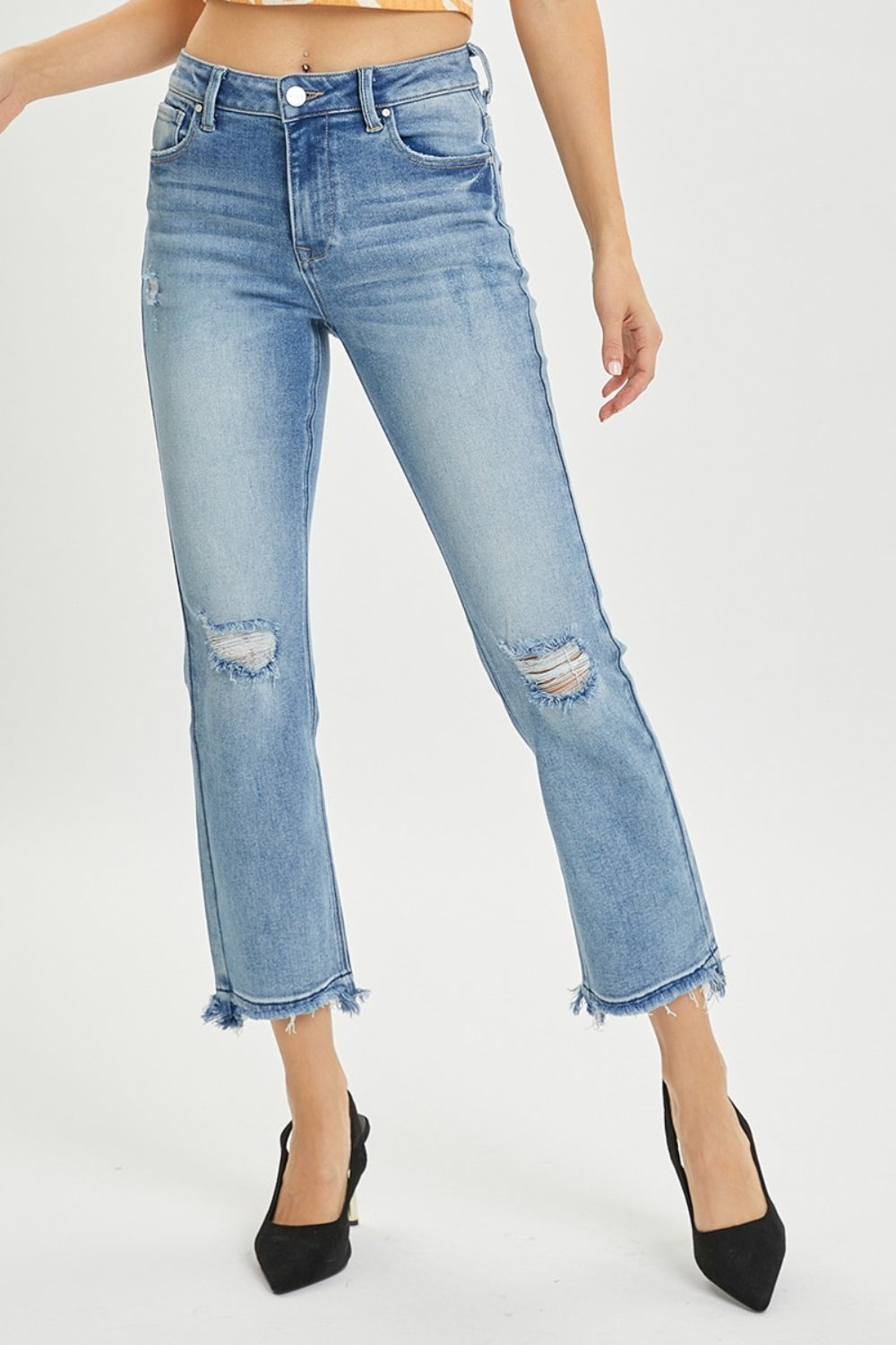RISEN Full Size High Rise Distressed Cropped Straight Jeans RISEN Full Size High Rise Distressed Cropped Straight Jeans - TopFashionHQ