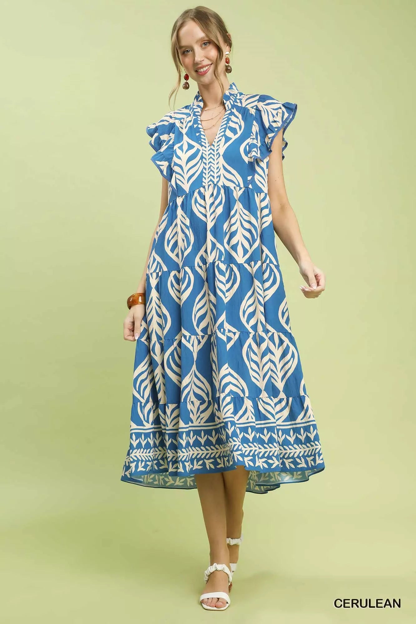 Umgee Leaf Print Tiered Midi Dress with Pockets 3a22fb9f-a06a-4bf7-8ef8-bc627649cff1-Max-Origin