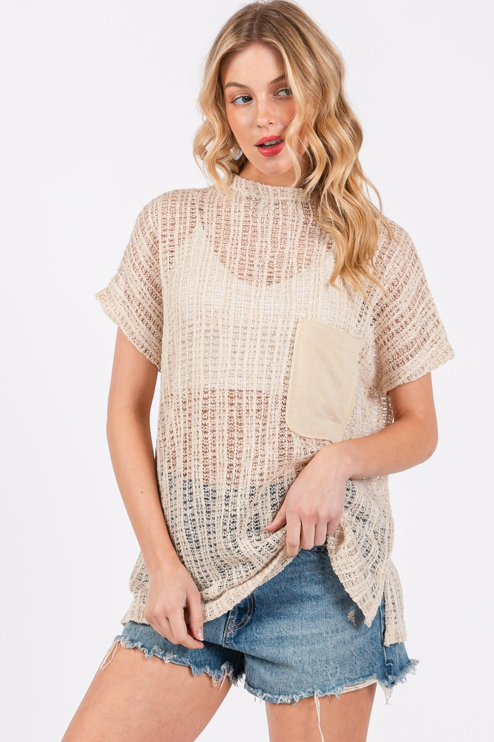 Ces Femme See Through Crochet Mock Neck Cover Up Ces Femme See Through Crochet Mock Neck Cover Up - TopFashionHQ