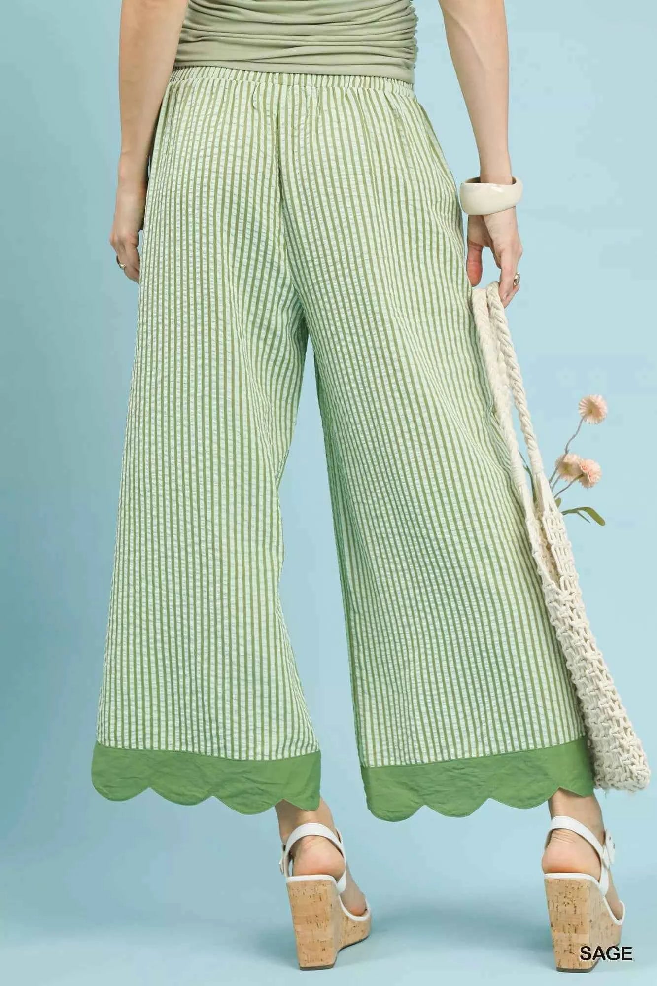 Umgee Stripe Scallop Hem Wide Leg Pants Umgee Stripe Scallop Hem Wide Leg Pants