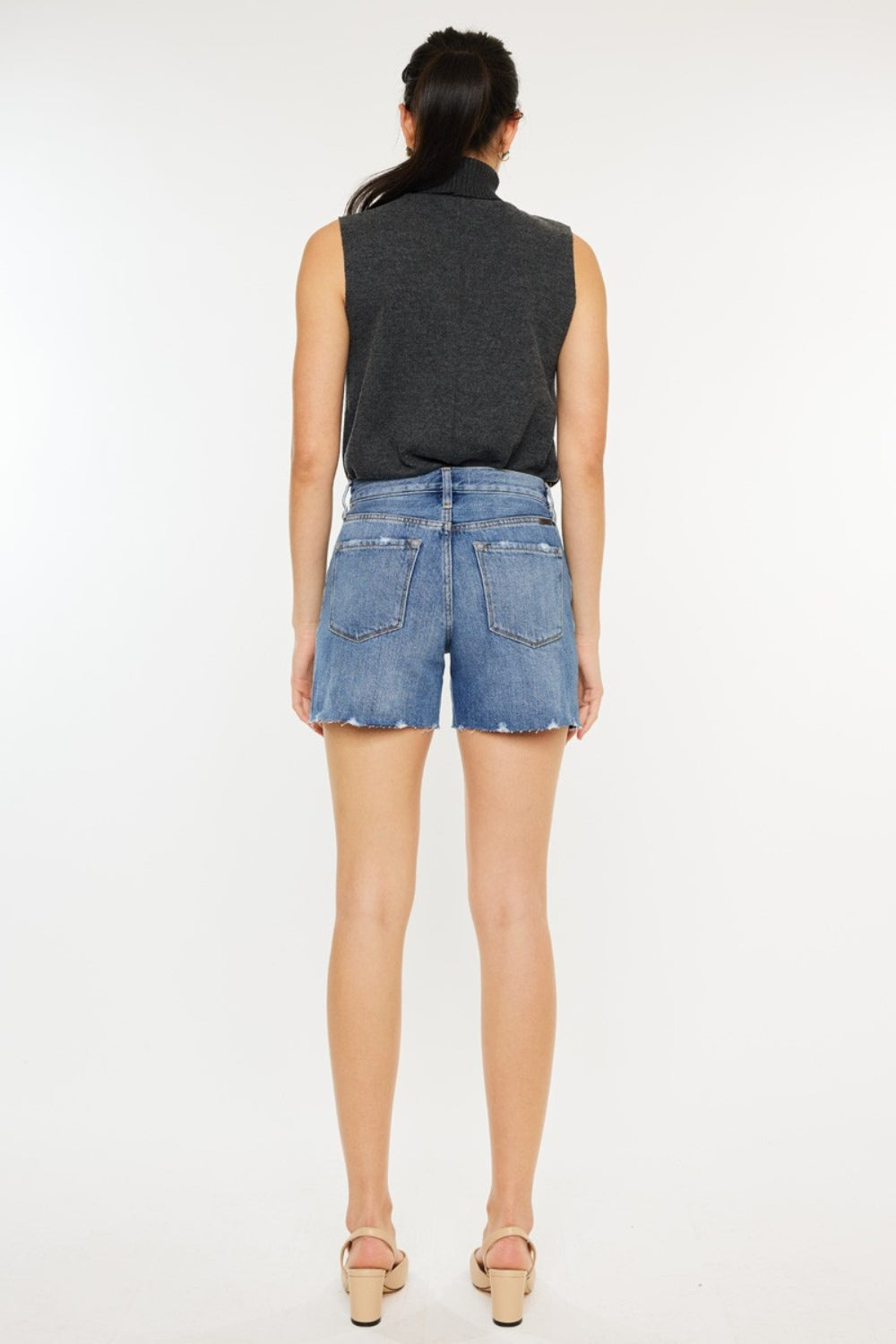 Kancan Distressed High Waist Denim Shorts Kancan Distressed High Waist Denim Shorts - TopFashionHQ