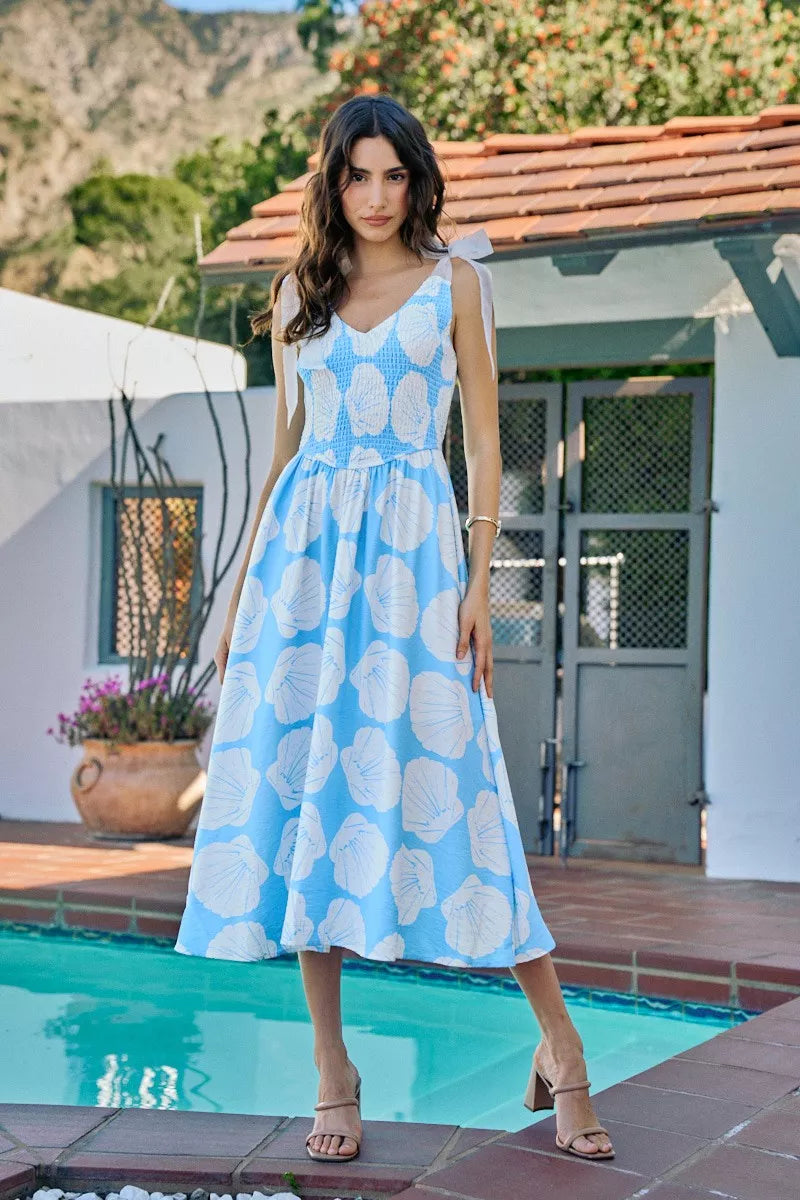 SO ME Shell Smocked Bodice Shoulder Tie Lined Midi Dress 3a9c26bd-dedb-45b3-babd-642652de7e75-Max-Origin