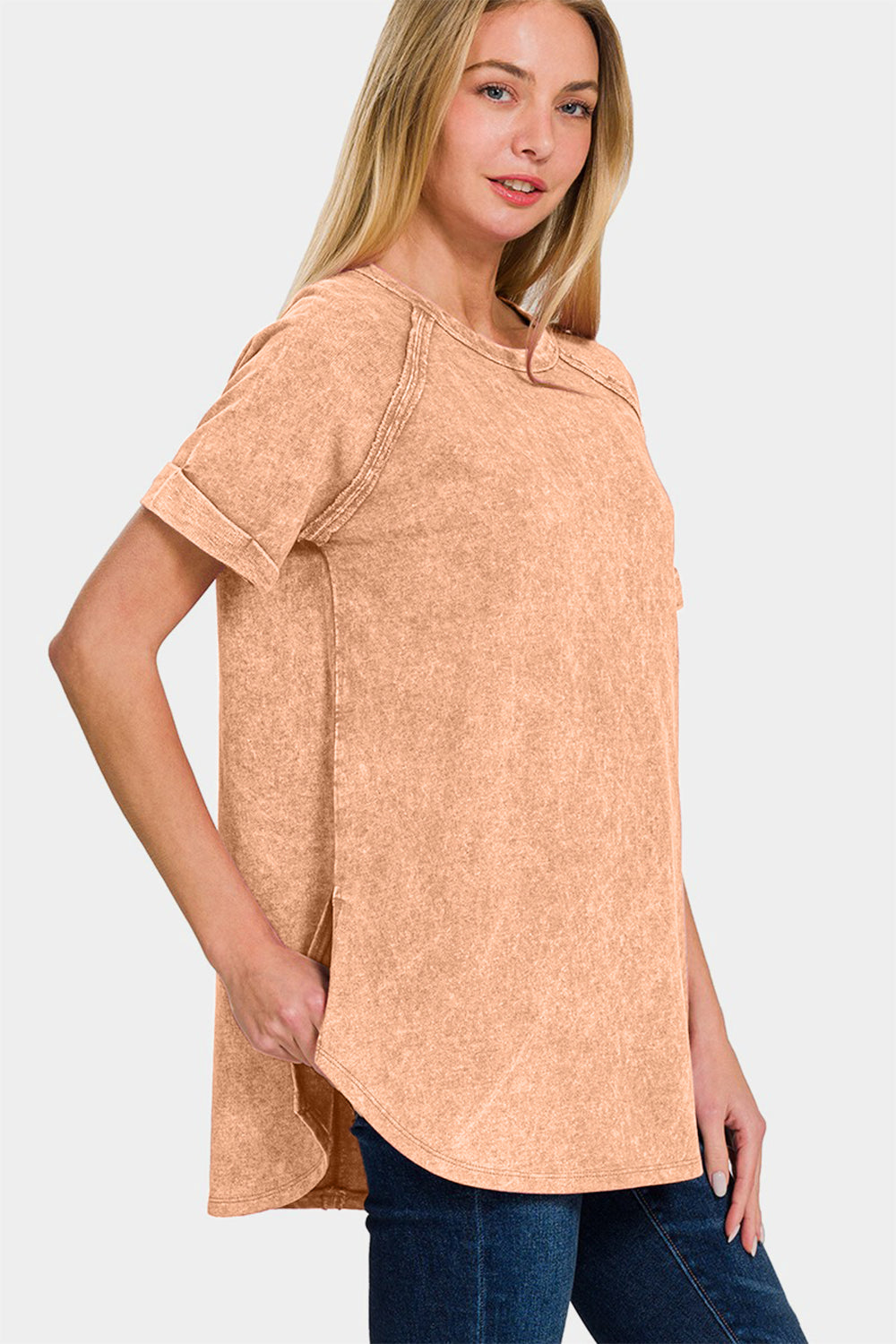 Zenana Heathered Round Neck Short Sleeve Top Zenana Heathered Round Neck Short Sleeve Top - TopFashionHQ