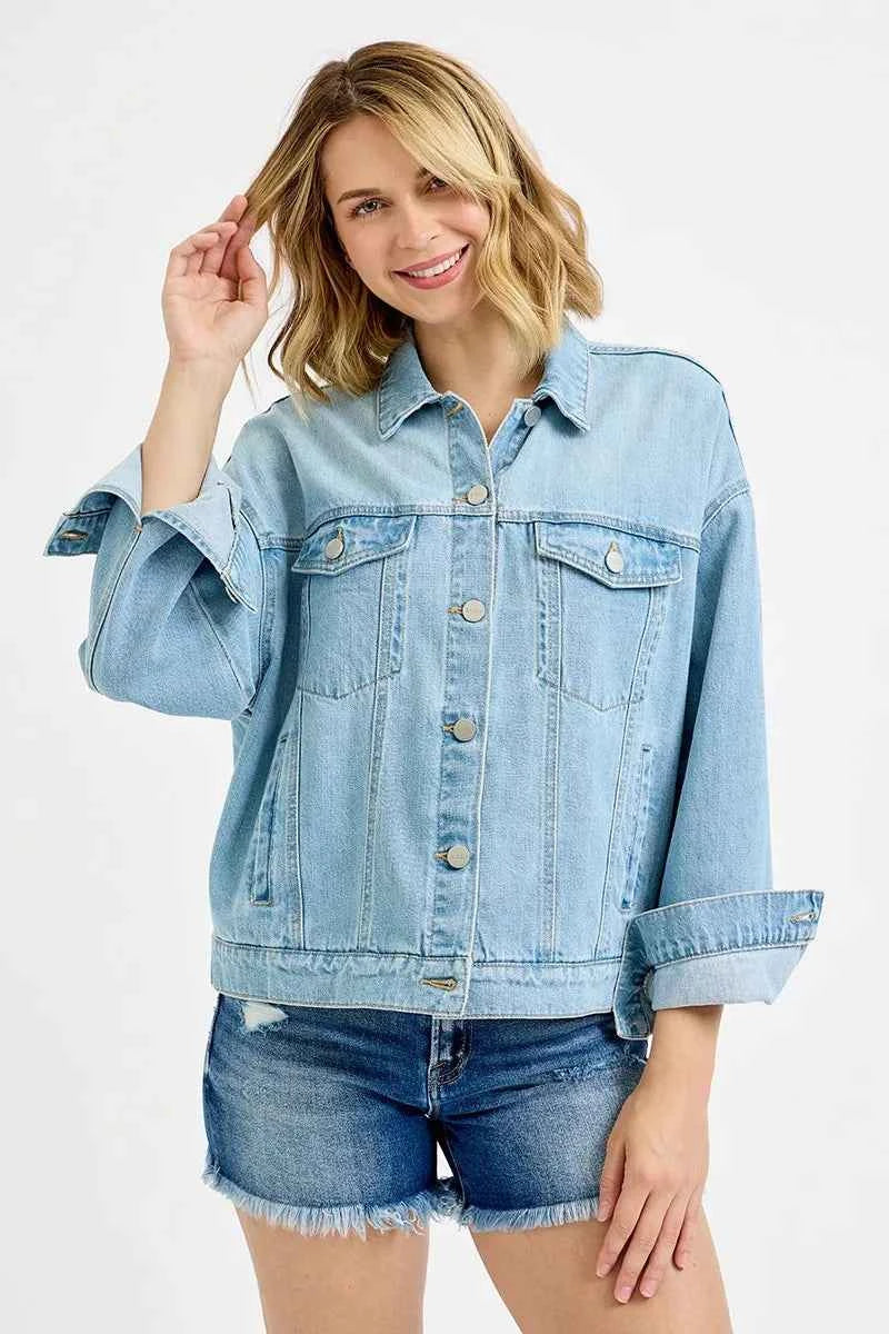 RISEN Washed Dropped Shoulder Denim Jacket RISEN Washed Dropped Shoulder Denim Jacket