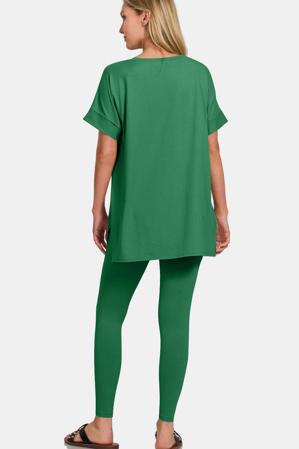 Zenana Full Size V-Neck Rolled Short Sleeve T-Shirt and Leggings Lounge Set Zenana Full Size V-Neck Rolled Short Sleeve T-Shirt and Leggings Lounge Set