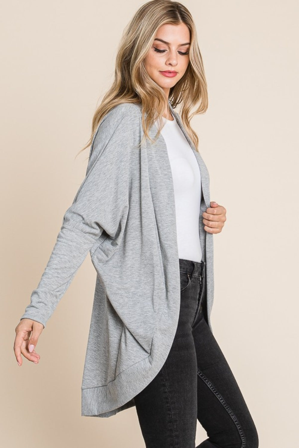 BOMBOM Open Front Long Sleeve Cocoon Cardigan BOMBOM Open Front Long Sleeve Cocoon Cardigan - TopFashionHQ