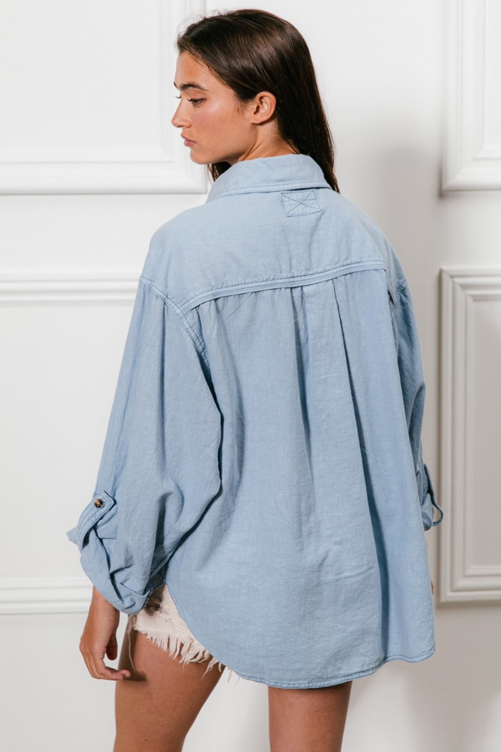 BiBi Button Down Stitch Detail Shirt with Chest Pockets BiBi Button Down Stitch Detail Shirt with Chest Pockets - TopFashionHQ