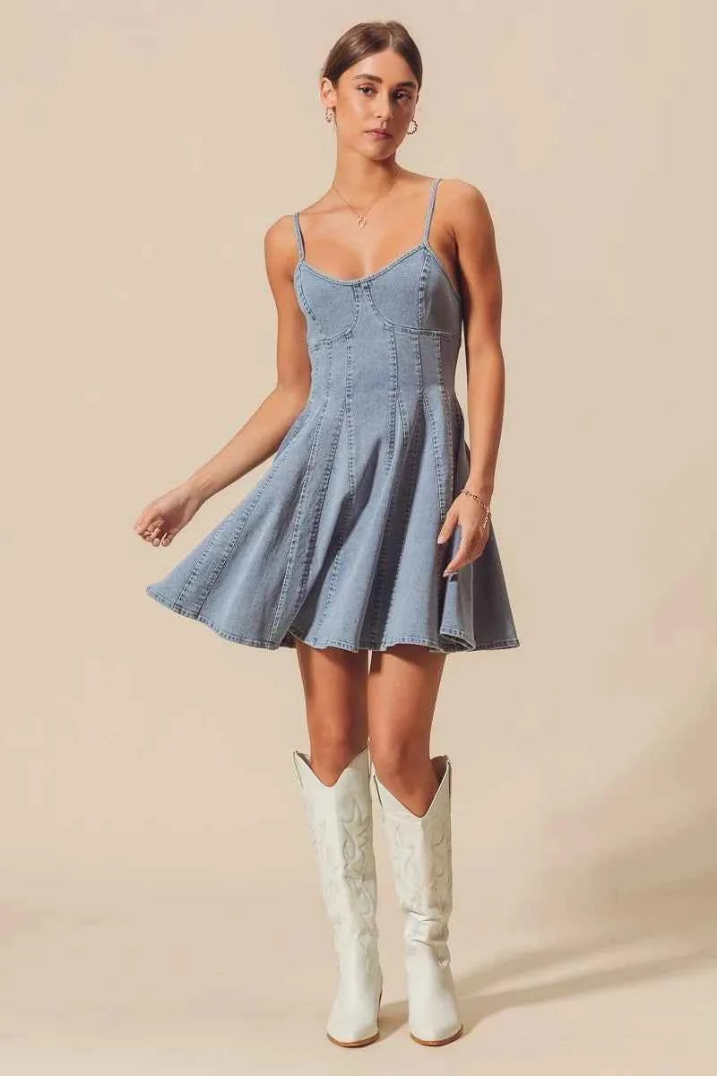 SO ME A Line Fit and Flare Denim Mini Dress SO ME A Line Fit and Flare Denim Mini Dress
