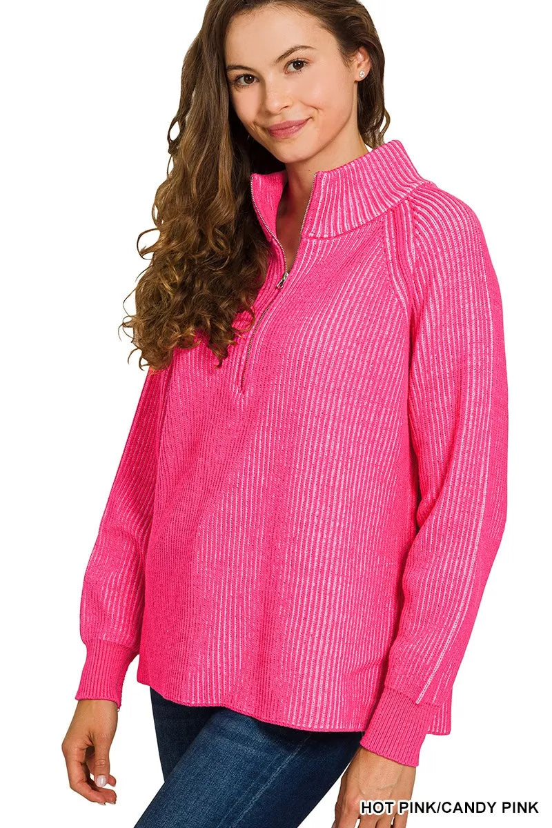 Zenana Ribbed Two Tone Half Zip Sweater 3b82df56d0184cfa8ef34700bb0eaf42-Max-Origin