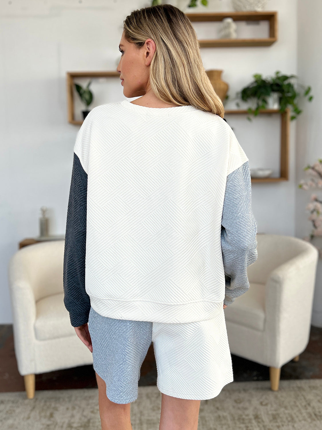 Double Take Full Size Contrast Drop Shoulder Top and Shorts Set Double Take Full Size Contrast Drop Shoulder Top and Shorts Set