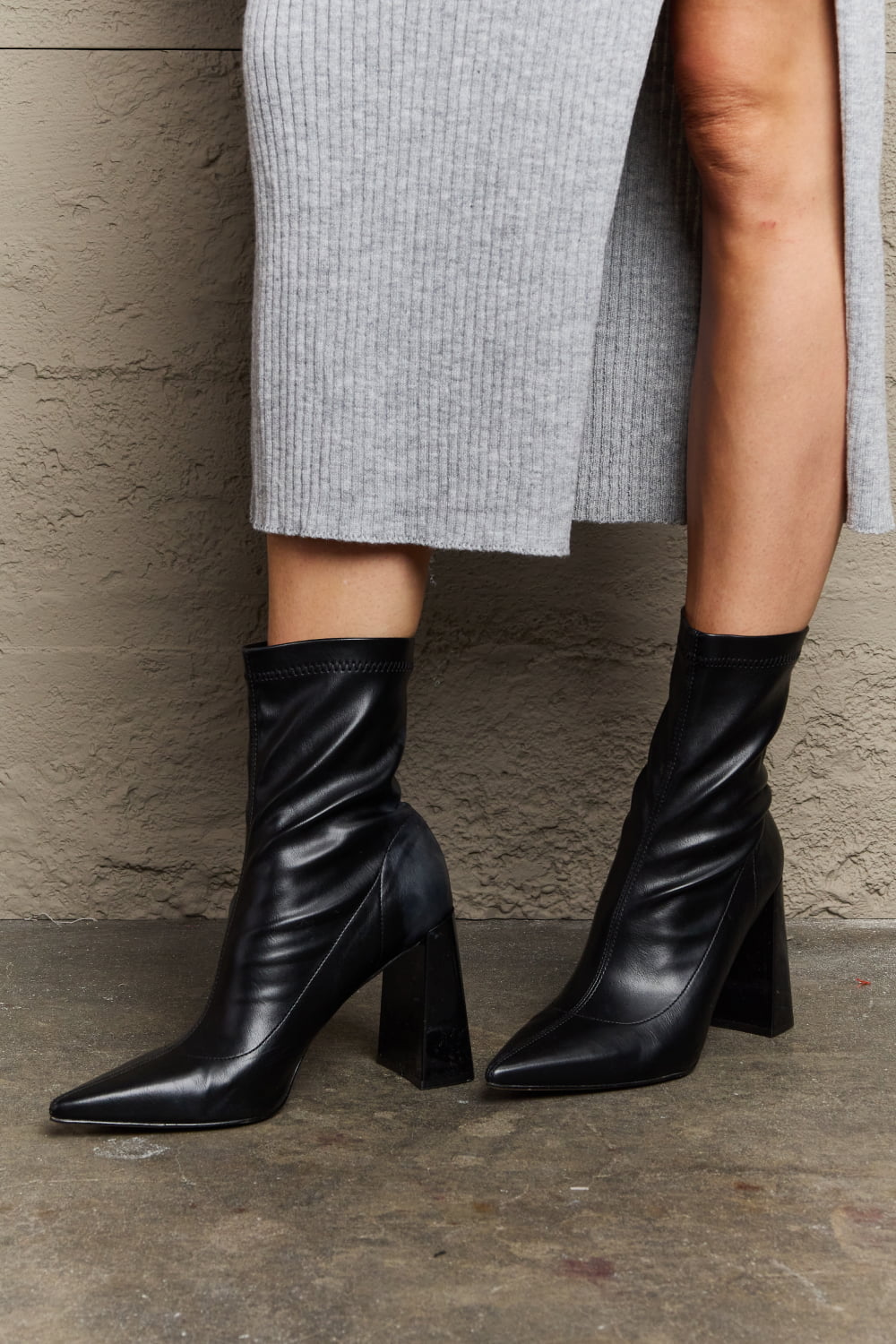 Weeboo Stacy Block Heel Sock Boots Weeboo Stacy Block Heel Sock Boots - TopFashionHQ