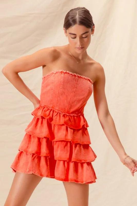SO ME Strapless Ruffle Layered Game Day Cheer Up Dress 3bce03c0ca4e48e4ae2875ad59166324-Max-Origin