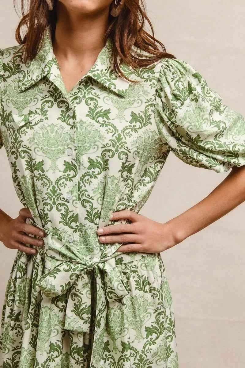 BiBi Tied Floral Short Sleeve Mini Shirt Dress BiBi Tied Floral Short Sleeve Mini Shirt Dress