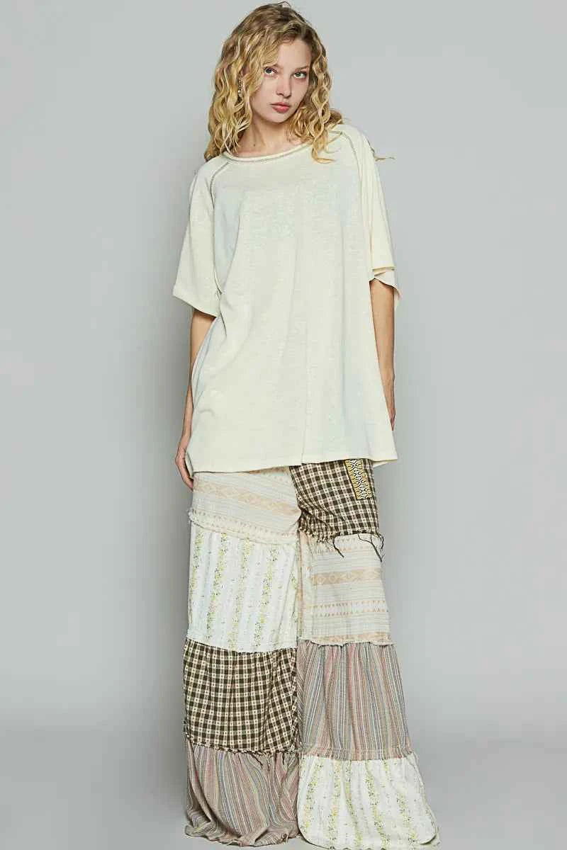 POL Contrast Stitching Half Sleeve Oversized T-Shirt POL Contrast Stitching Half Sleeve Oversized T-Shirt