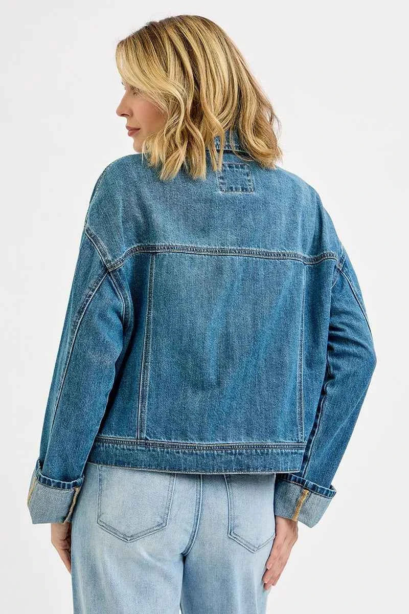 RISEN Oversized Cargo Pocket Denim Jacket with Cuffed Sleeves RISEN Oversized Cargo Pocket Denim Jacket with Cuffed Sleeves