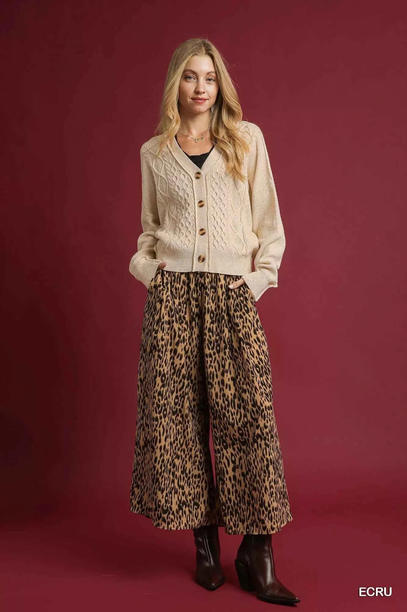 Umgee Chunky Cable Knit V-Neck Button-Up Cardigan Umgee Chunky Cable Knit V-Neck Button-Up Cardigan