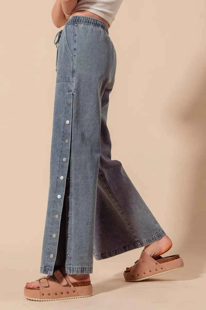 SO ME Mid Rise Drawstring Jeans with Side Snap Button SO ME Mid Rise Drawstring Jeans with Side Snap Button