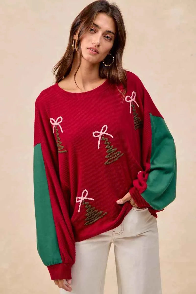 BiBi Christmas Theme Tree Embroidered Sweater BiBi Christmas Theme Tree Embroidered Sweater