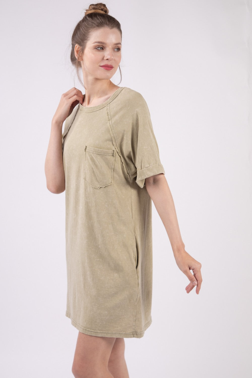 VERY J Washed Round Neck Mini Tee Dress VERY J Washed Round Neck Mini Tee Dress - TopFashionHQ