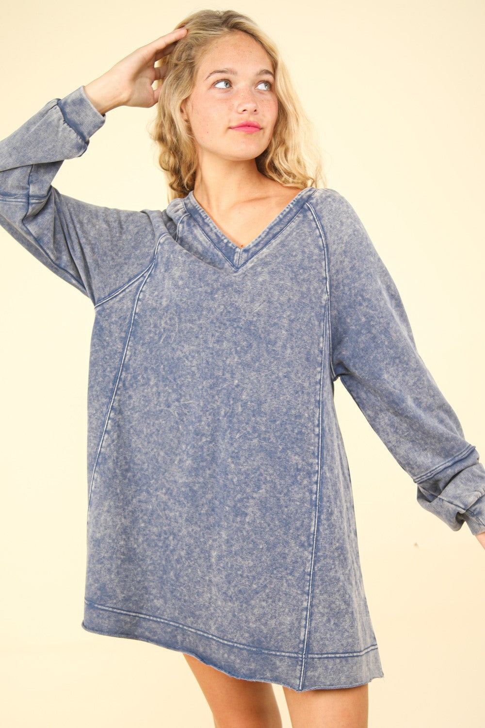 VERY J Mineral Washed Oversized A-Line Mini Dress VERY J Mineral Washed Oversized A-Line Mini Dress - TopFashionHQ