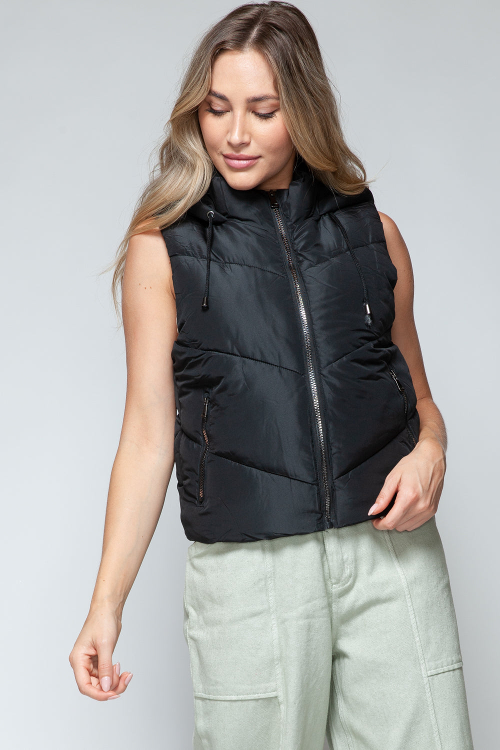 Snobbish Zip Up Quilted Hooded Vest Snobbish Zip Up Quilted Hooded Vest - TopFashionHQ