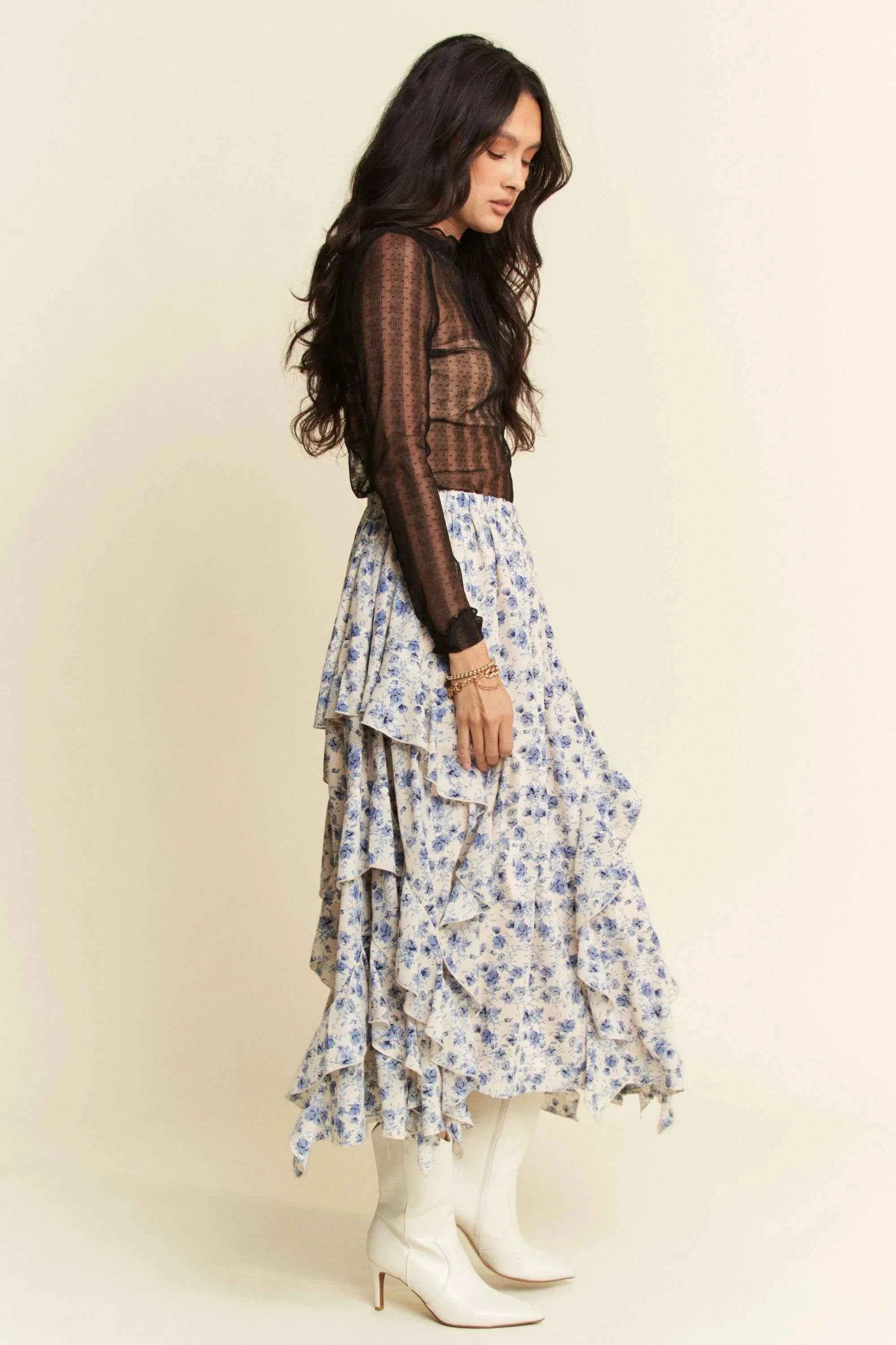 Davi & Dani Turtle Neck Lace Dotted Stretch Mesh Sheer Top Davi & Dani Turtle Neck Lace Dotted Stretch Mesh Sheer Top