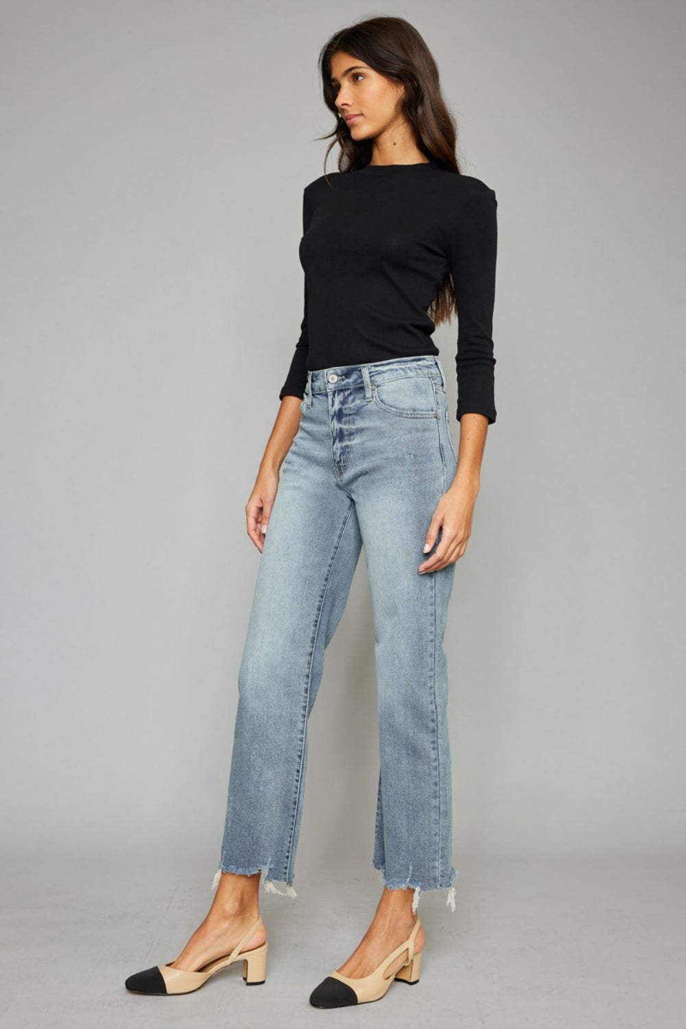 Kancan High Waist Raw Hem Cropped Wide Leg Jeans Kancan High Waist Raw Hem Cropped Wide Leg Jeans - TopFashionHQ
