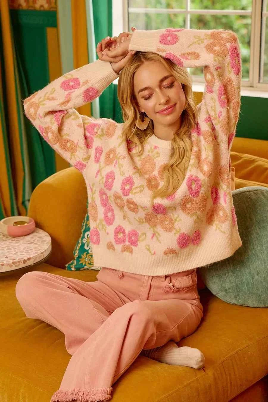 BiBi Towel Texture Floral Pattern Sweater BiBi Towel Texture Floral Pattern Sweater