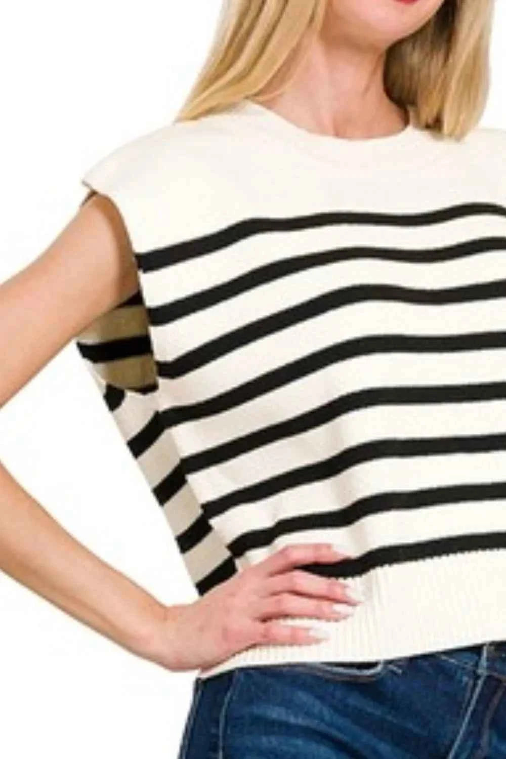 Zenana Oversized Crew Neck Stripe Sweater Vest Zenana Oversized Crew Neck Stripe Sweater Vest