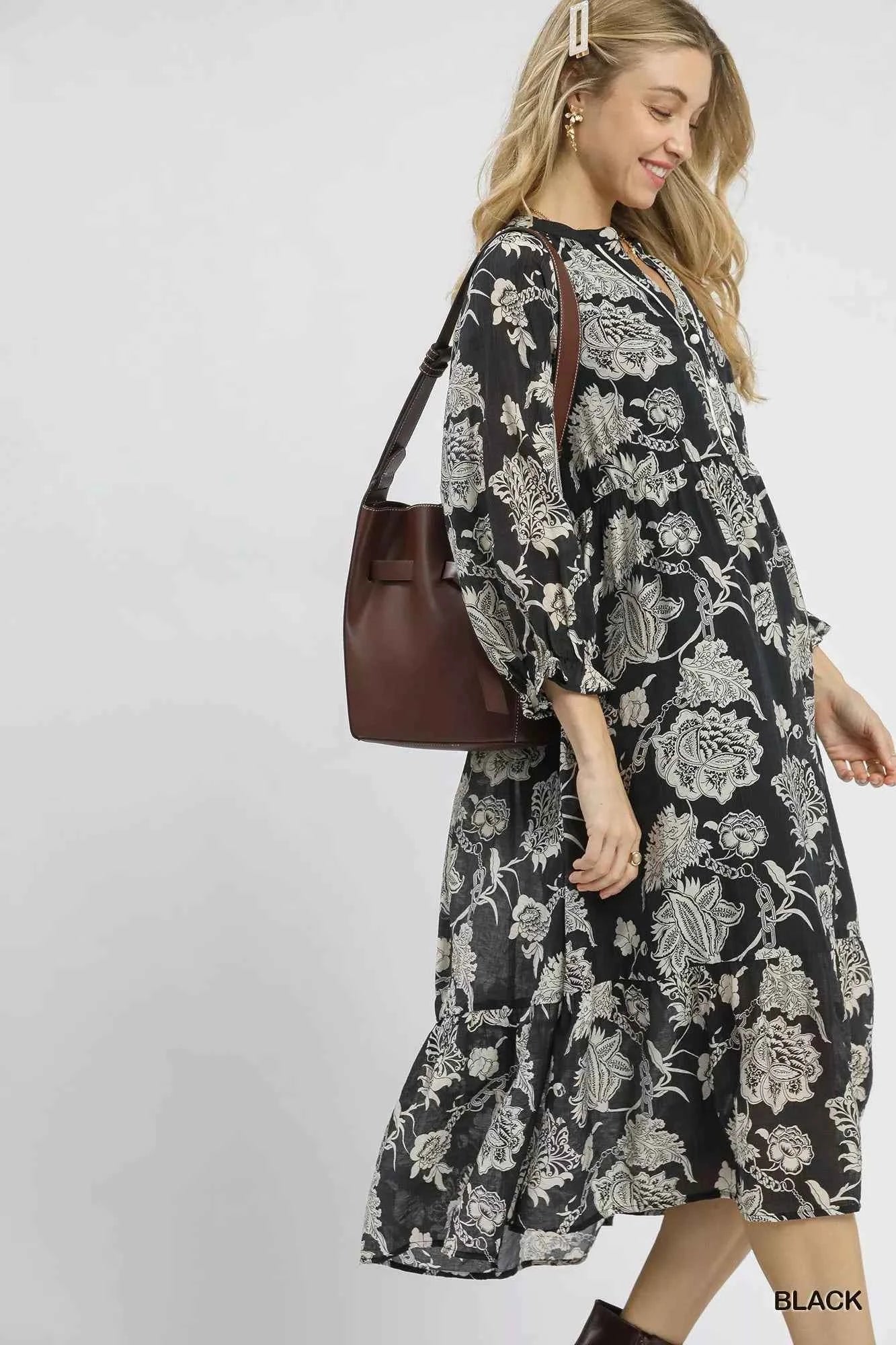 Umgee Floral Print Boho Midi Dress Umgee Floral Print Boho Midi Dress