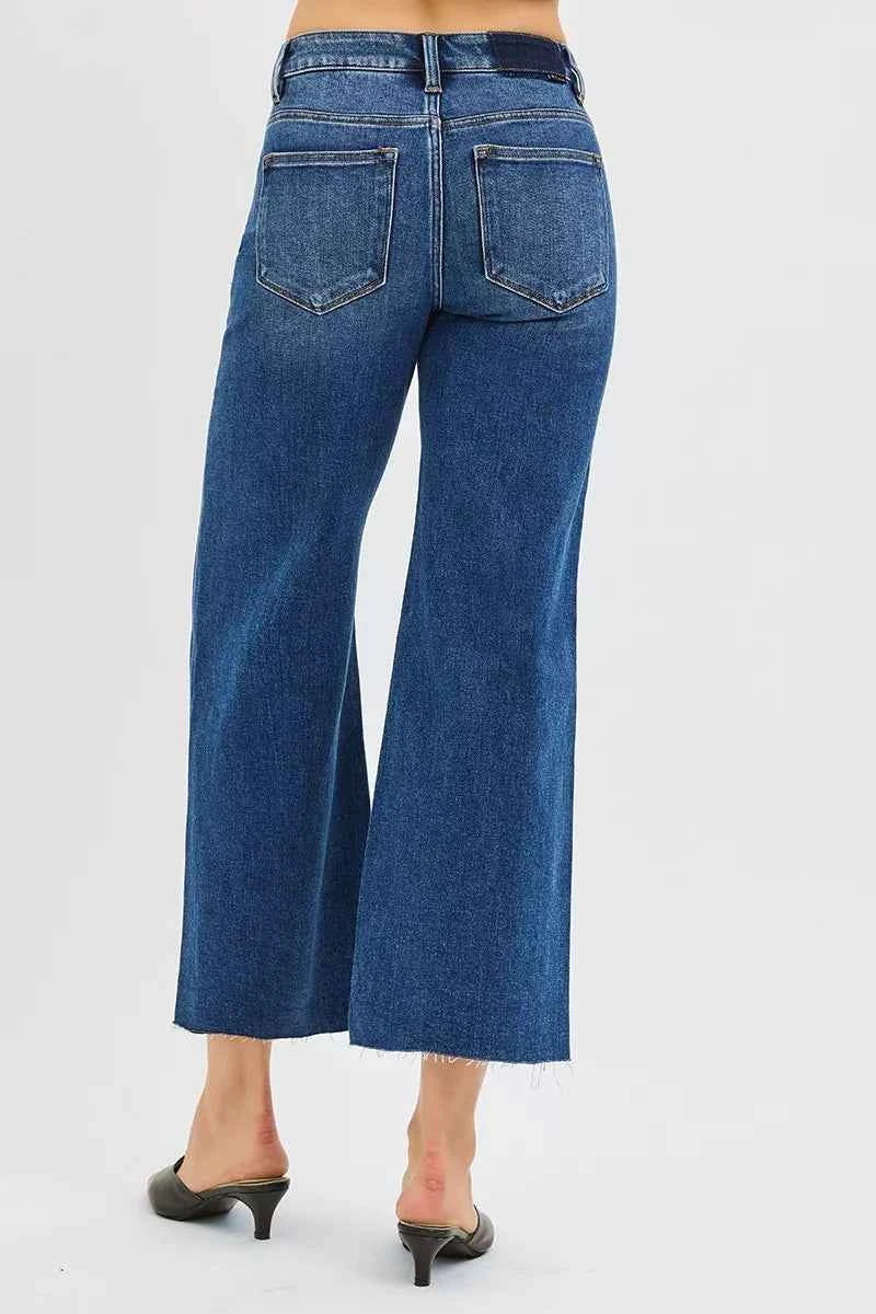 RISEN Full Size Mid Rise Crop Wide Raw Cut Hem Jeans Plus Size RISEN Full Size Mid Rise Crop Wide Raw Cut Hem Jeans Plus Size