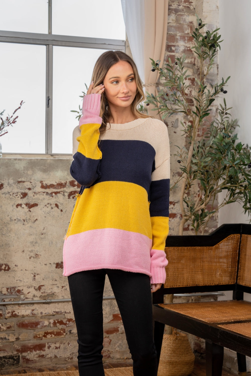 Sew In Love Full Size Color Block Exposed Seam Sweater Sew In Love Full Size Color Block Exposed Seam Sweater - TopFashionHQ