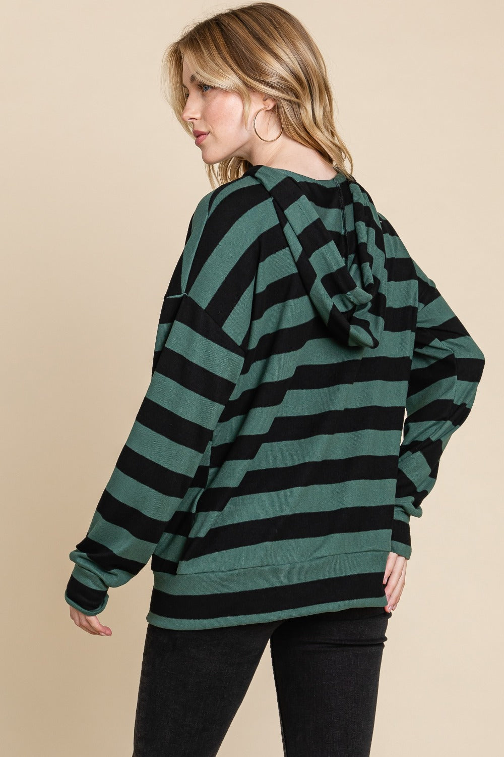 BOMBOM Drawstring Striped Dropped Shoulder Hoodie BOMBOM Drawstring Striped Dropped Shoulder Hoodie