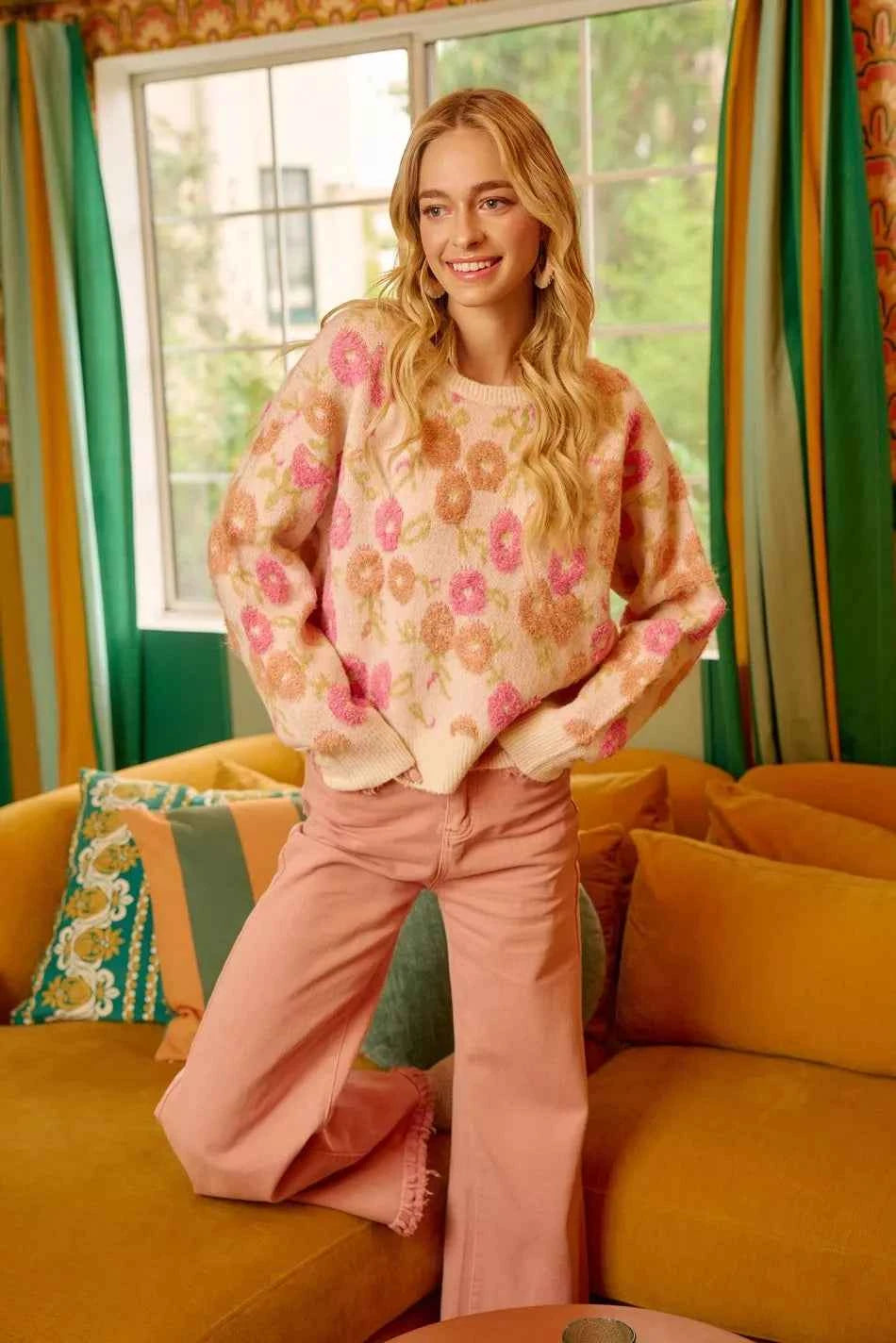 BiBi Towel Texture Floral Pattern Sweater BiBi Towel Texture Floral Pattern Sweater