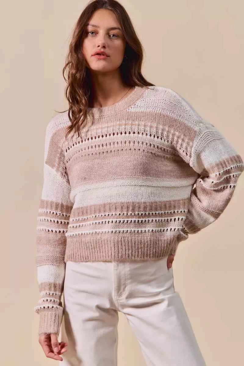 SO ME Variegated Stripe Textured Loose Fit Sweater SO ME Variegated Stripe Textured Loose Fit Sweater