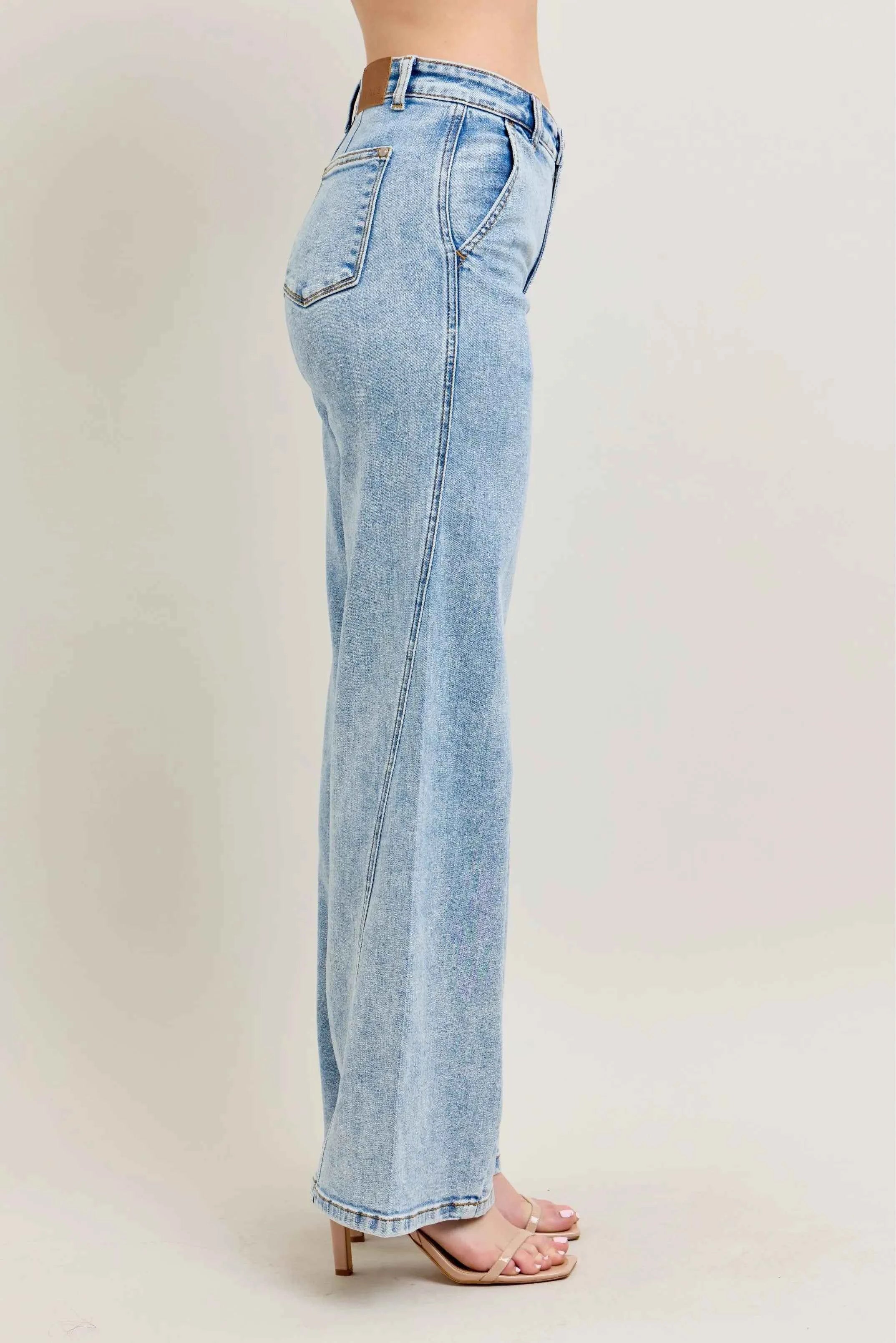 Judy Blue Full Size High Waist Wide Leg Jeans with Skewed Inseam Plus Size Judy Blue Full Size High Waist Wide Leg Jeans with Skewed Inseam Plus Size