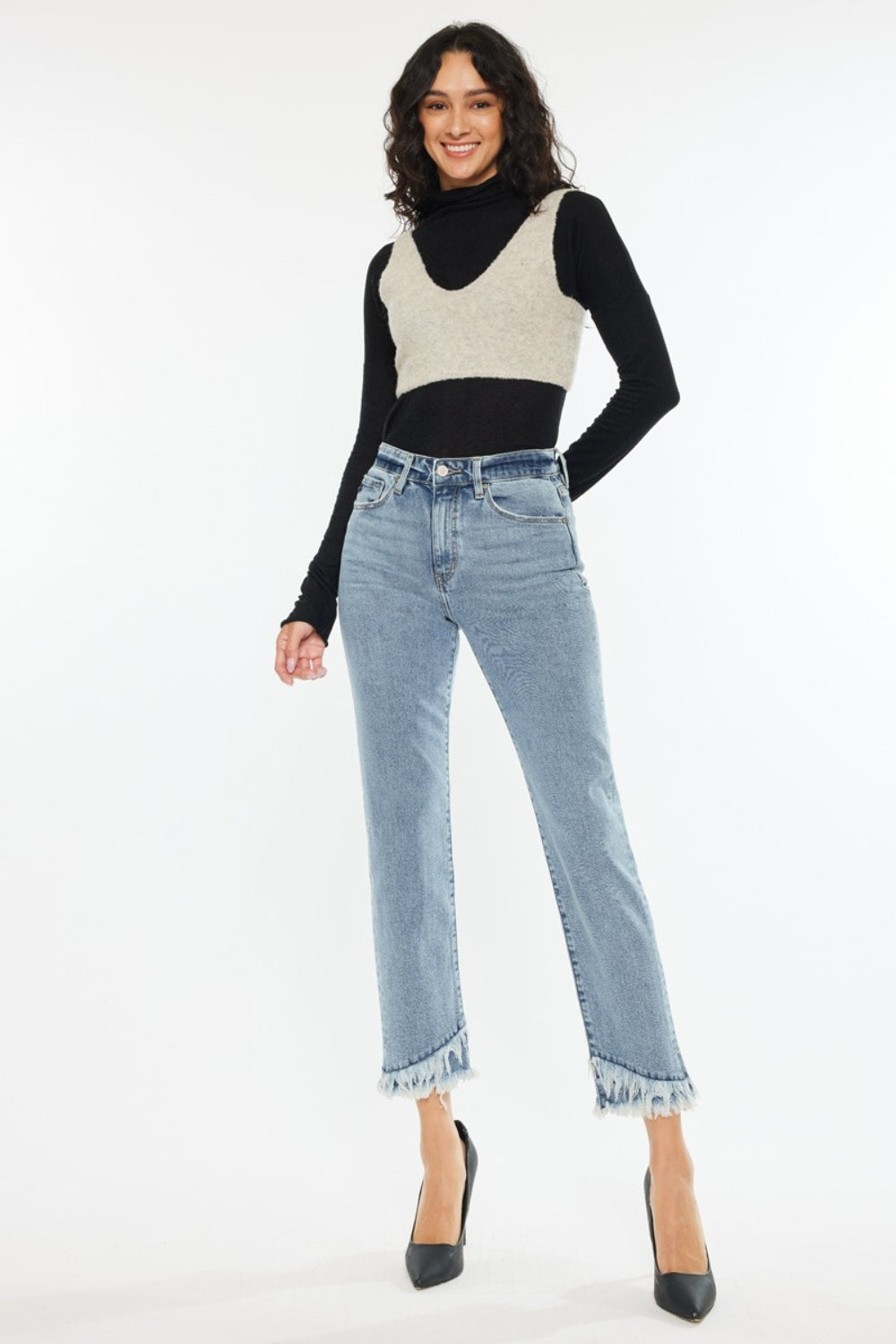 Kancan Raw Hem High Rise Straight Jeans Kancan Raw Hem High Rise Straight Jeans - TopFashionHQ