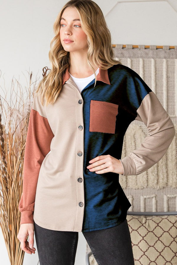 Heimish Full Size Color Block Button Down Shirt Heimish Full Size Color Block Button Down Shirt - TopFashionHQ