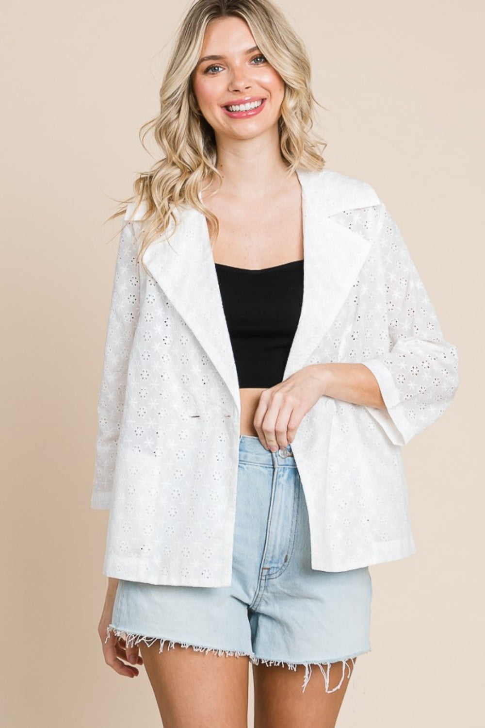 Culture Code Double Breasted Eyelet Jacket with Pockets Culture Code Double Breasted Eyelet Jacket with Pockets