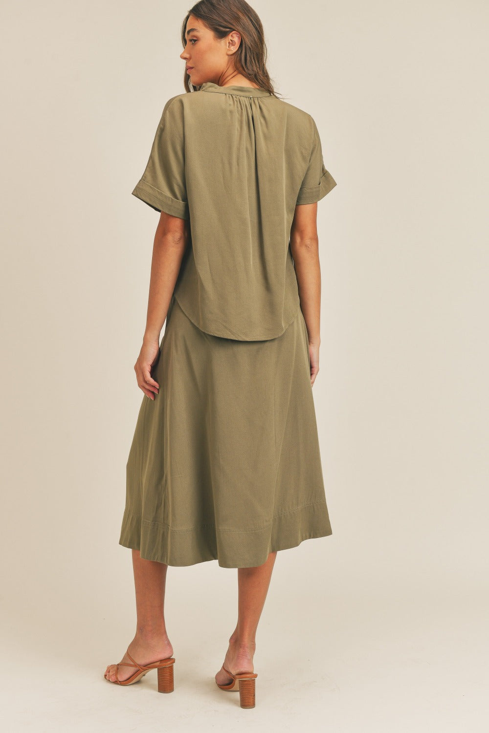 MABLE Short Sleeve Top and Button Down Midi Skirt Set MABLE Short Sleeve Top and Button Down Midi Skirt Set
