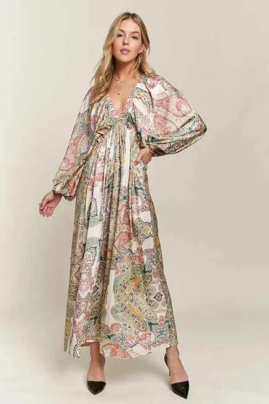 ADORA Printed V-Neck Batwing Sleeve Dress ADORA Printed V-Neck Batwing Sleeve Dress